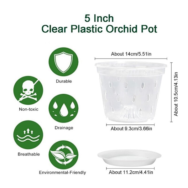 5-tommers plastik orkidepotter, uden bakke, transparente orkideplantepotter, potter i plantekontrolnet med huller, 10 stk.