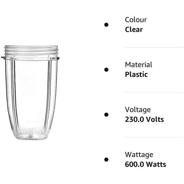 32oz kopp kompatibel med Nutribullet, genomskinliga koppar muggar ersättningsdel juicertillbehör för NUTRiBULLET Nutri Bullet 900W 600W mixer juicer