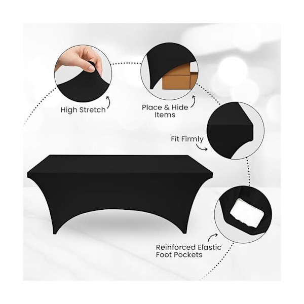 Stretch Duk [183 cm, 183 cm] Polyester Spandex Bordduk - Maskinvaskbar og Rynkebestandig (1 Pakke, Svart)