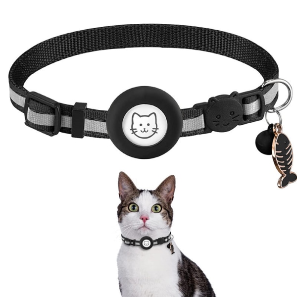 Black8-Airtag Cat Collar, Cat Collar med Bell Airtag Cat Collar W
