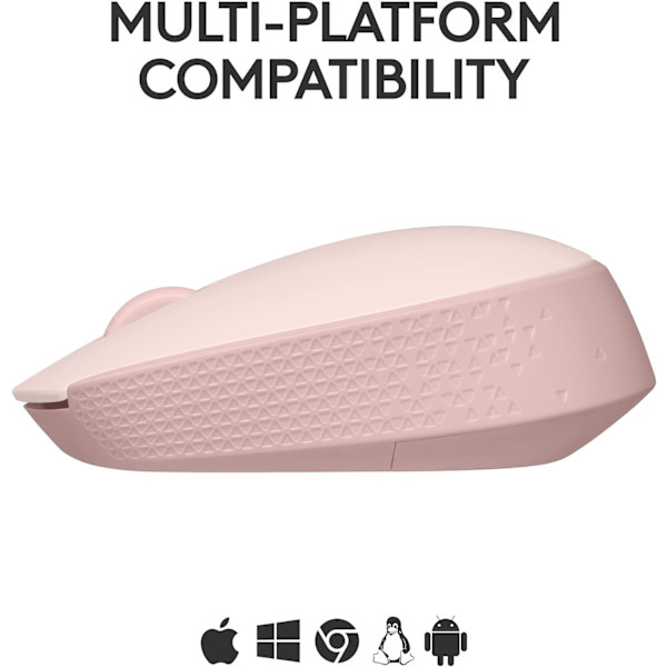 Trådløs mus for PC, Mac, bærbar PC, 2,4 GHz med USB-mini-mottaker, optisk sporing, ambidextrous - rosa