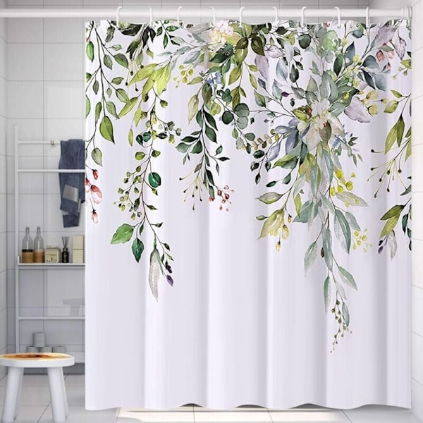 Blomstrete dusjforheng med 12 kroker, vanntette polysilikon dusjforheng, maskinvaskbare, hurtigtørkende, 180x180cm for badekar eller bad (Grønn)
