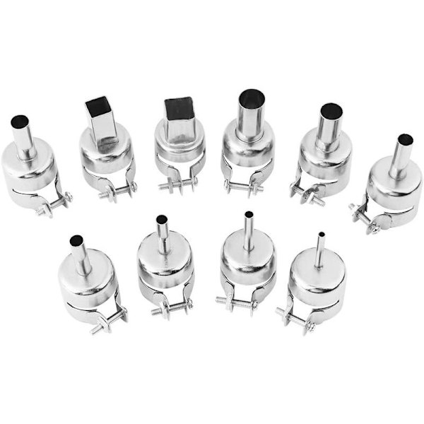 10 stk. rustfrit stål runde/firkantede svejsedyser kit til 850 850A 852 852D 852D + varmluft loddestation