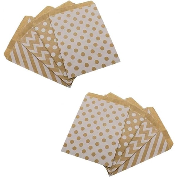 100 stykker (5 stiler) Kraftpapir med brun bunn, godteripose av papir, C