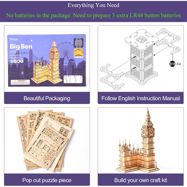3D Träpussel Big Ben Modellbygge Kit för Vuxna att Göra Födelsedagspresenter Big Ben för Familj och Vänner