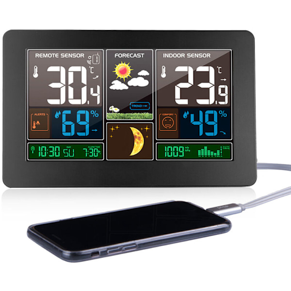 3-i-1 trådlös väderstation för inomhus- och utomhustermometer hygrometer barometer övervakning monitor driven av USB-batteri hygrometer