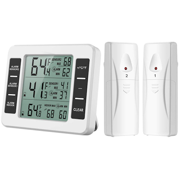 Opgraderet version køleskabs termometer trådløs digital fryser termometer digital sensor med 2PCS sensorer temperaturmonitor og lydalarm