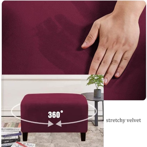 (Vinfarge) Stretch Ottoman Covers Velvet Ottoman Cover Rectangle Footstool Cover Footstool Cover