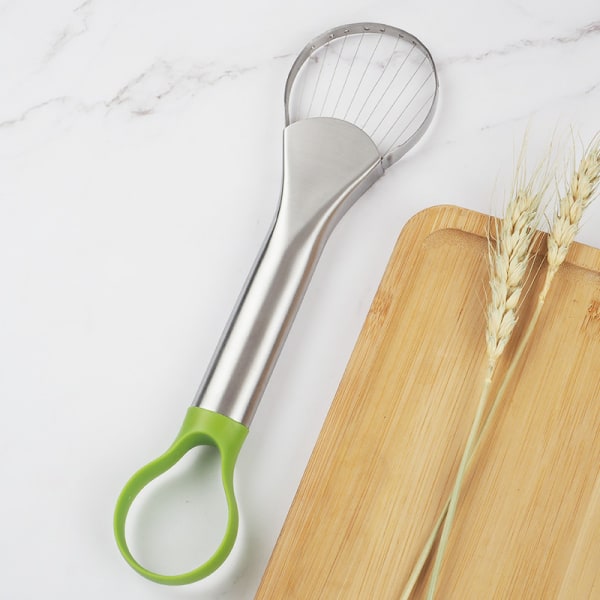 Rustfritt stål avokado kutter og skje, 2 i 1 avokado kutter, multifunksjonell avokado kutter, kjøkkenutstyr med avokado gropfjerner og avokado rest