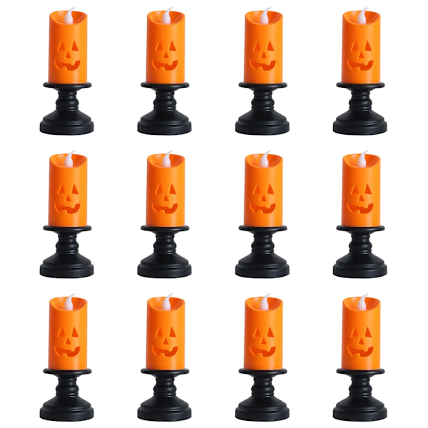 LED-teevalot, 12 kpl Halloween-paristoteevalot, kurpitsan muotoiset, toimivat paristoilla, realistiset kirkkaat liekittömät glitterit ulko- ja kotijuhliin