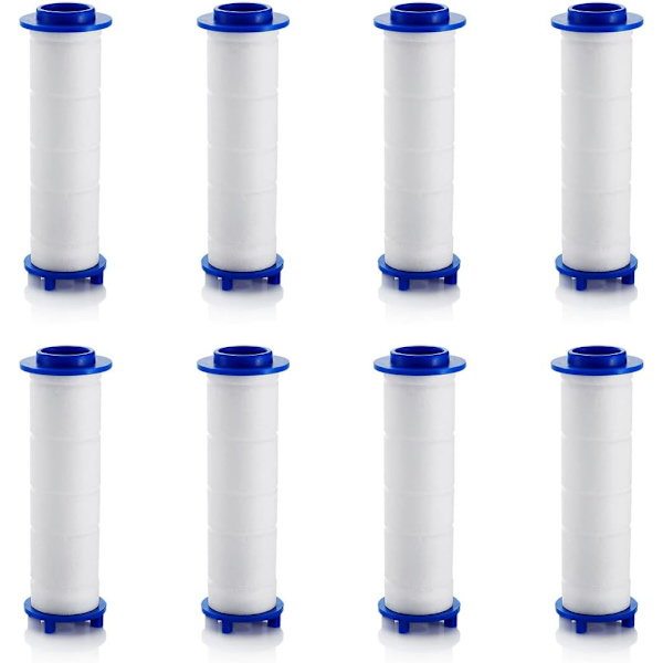 9,5 cm 8-pak PP-bomuldsfilter til udskiftning, Turbo-brushovedfilter med mineraler, Højtryks-hydro-brushoved Vortex Turbo-ventilator Hårdt vand-show