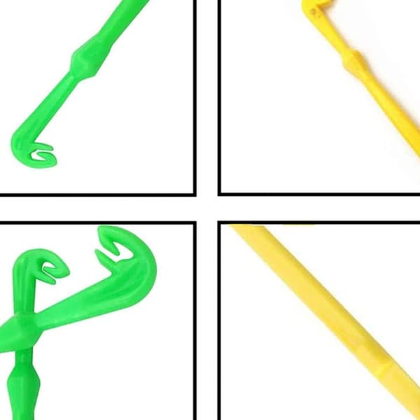 Sæt med 4 plastik krogfjerner værktøjer til fluefiskeri, gul og grøn