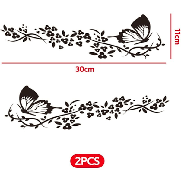 (Svart) 2 stk bilklistremerker, bilklistremerker med sommerfugler og blomster, tuning bilklistremerke for panser, motorsykkel, ruller på hjul, vegger, vegger