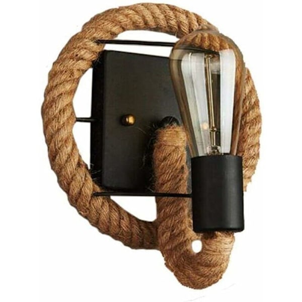 Væglampe til soveværelse, vintage retro hamp reb væglampe, amerikansk stil, industriel jernlampe til barer, lofter, restauranter, haller, balkoner - RWWall Light