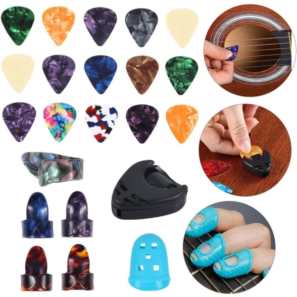 Gitarrtillbehörskit med capo, 3-i-1 plektrumverktyg, plektrum, fingerskydd, tumplektrum, gitarrstallpinne (Set 1)