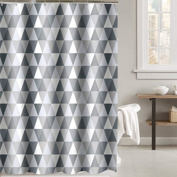 Vandtæt trekantformet bruseforhæng Vandtæt fortykket bruseforhæng Polyester bruseforhæng Bruseforhæng med metal krog (150W*200H)
