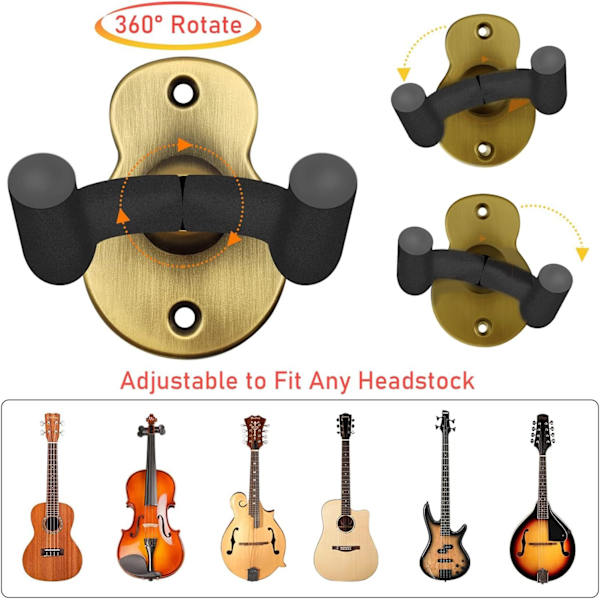 2-pack väggfäste för akustisk gitarr, gitarrställ, gitarrställ med skyddande svamp, kompatibel med alla storlekar av akustisk gitarr, fiol, ukulele, mandolin