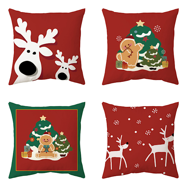 Jul örngott 18x18 tum 4-pack jul älg snöflinga prydnadskuddfodral vardagsrum röda dekorativa örngott för soffa