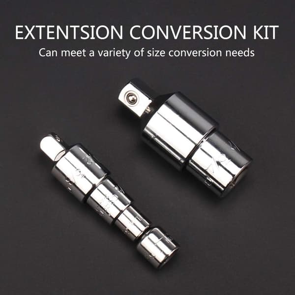 6-delt adapter- og reduktionssæt til stikdåser, 1/4\", 1/4\", 3/8\", 1/2\" Ratchet/Socket Kit/Extension Conversion Kit, Premium Chrome Vanadium Steel, Mirror Fi