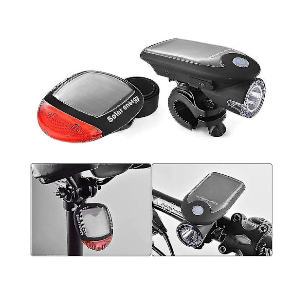 Solcelled Cykellygte Sæt, USB Genopladelig Forlygte Cykel Vandtæt Sol Forlygte Og Sol Cykel Baglygte, Forlygte Og Baglygte Med 2 Mo