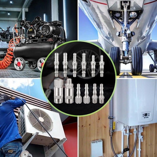 12 kpl 6,35 mm ilmaletkuliitin uros-naaras kierteellä, ilmalinjaliittimet letkuliittimellä 6 mm 8 mm 10 mm letkulle