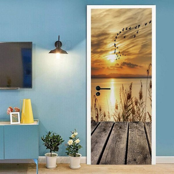 Dørklistremerke Trompe l'oeil Effekt 3D tapet for innerdør kontor soverom stue bad siv 77x200