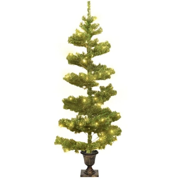 Forhåndsbelyst spiralformet juletre med grønn potte 120 cm PVC