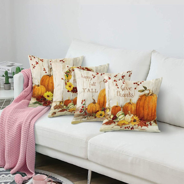 4 stk putetrekk høst hjemmedekor dekorative putetrekk for sofa pute sofa utendørs Halloween gresskar gull trekk
