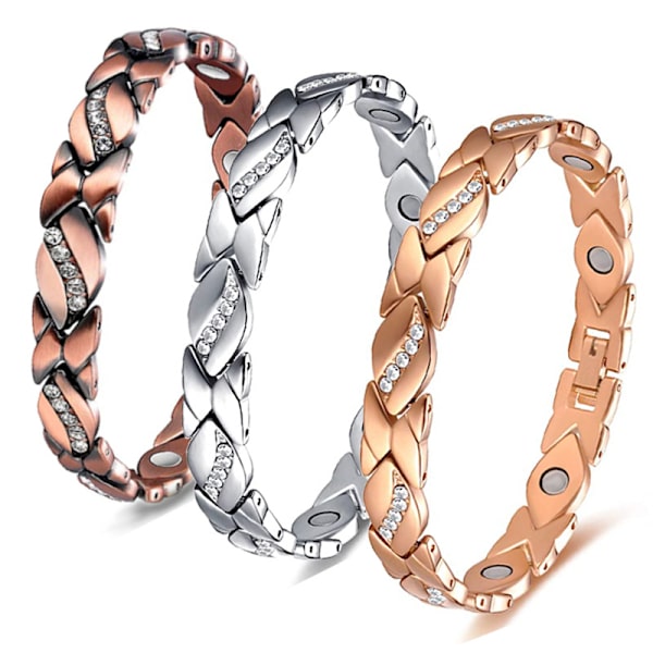 Super magnetisk armbånd, lavet af titaniumstål, vintage kreativ diamantblad magnetisk armbånd, egnet til damer og piger, (sølv)