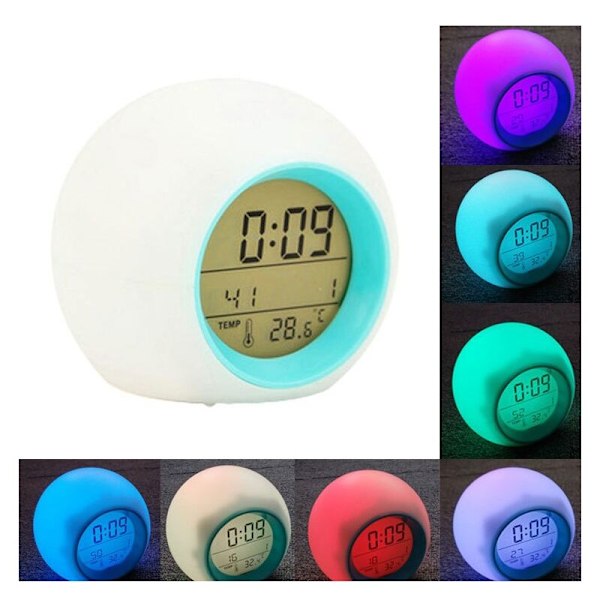 Färgskiftande Väckarklocka för Barn Multifunktionell Väckningslampa Digital Display Termometer Timer med Snooze-funktion Sovrumsbordsdekoration，8.5
