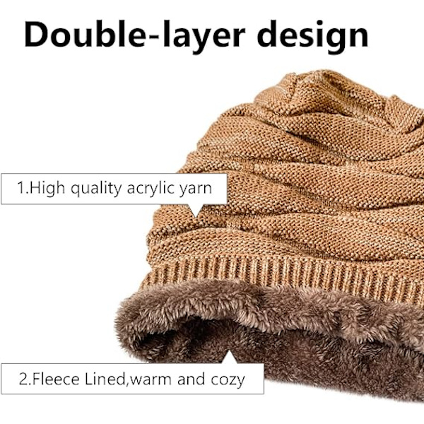 2 i 1 Dame Slouchy Hue Hat og Halstørklæt Sæt Fleeceforet Strikket Ski Hat Vinter Varmt Hue og Halsvarmer til Piger(brun)