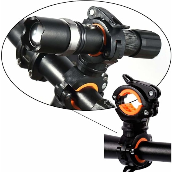 2 stk. cykeltang orange og hvid lommelygte, 360° roterende cykelbelysning, lommelygte til cykel, universal clip lommelygte cykel fastgørelsesbeslag