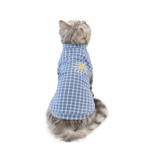 Kattetøj Hvalpetøj Ternet Bomuld Killinge Onesie Vest Jakke T-shirt Kat Hvalp Kanin Daisy Kæledyrstøj Ydertøj Ydertøj (S Blå)