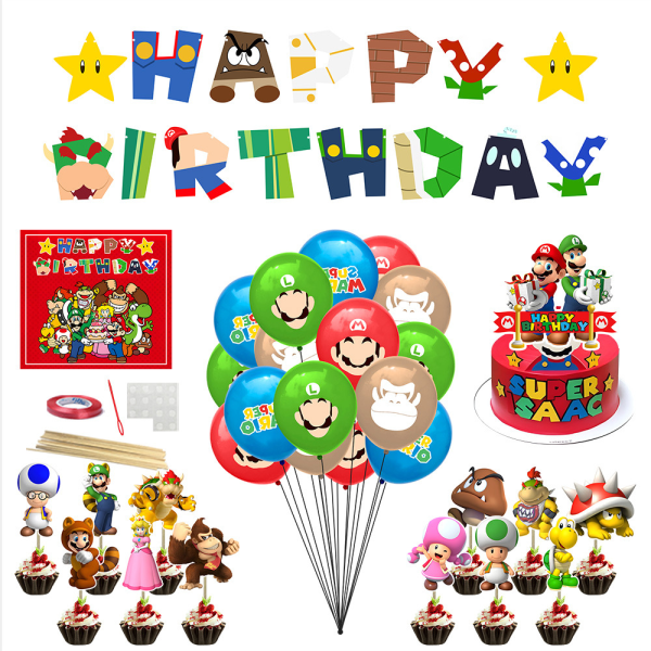 Mario-tema bursdagsballongsett, bursdagsballongdekorasjon fo