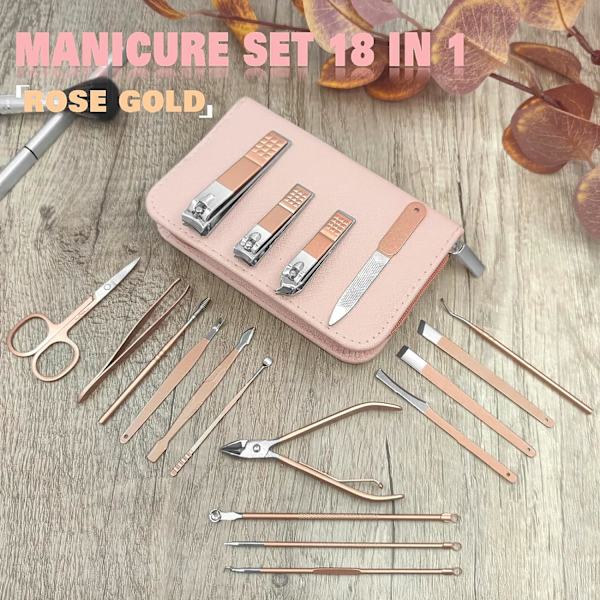 Manikyrset Nagelklippare Kit för Kvinnor Män 18 i 1 Professionell Rostfritt Stål Pedikyrvård Verktyg Kit Nagelsax Set Saxar Skötsel Kit Med