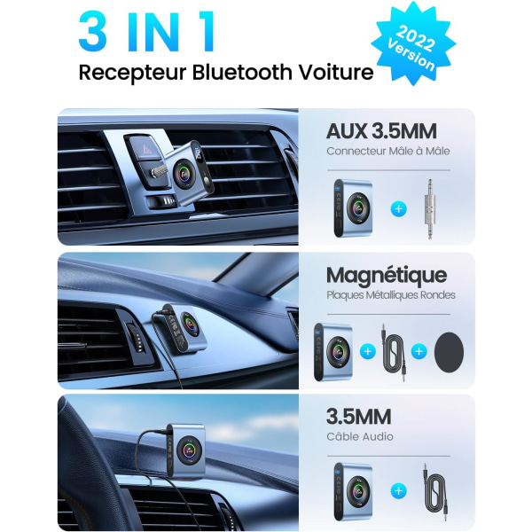 2023 Jack 3.5 Bluetooth-adapter, Bluetooth-mottaker for bil med håndfri samtale LED-skjerm Aux Bluetooth 5.3 Bil Jack for hjemmstereo/høyttaler/kablede hodetelefoner
