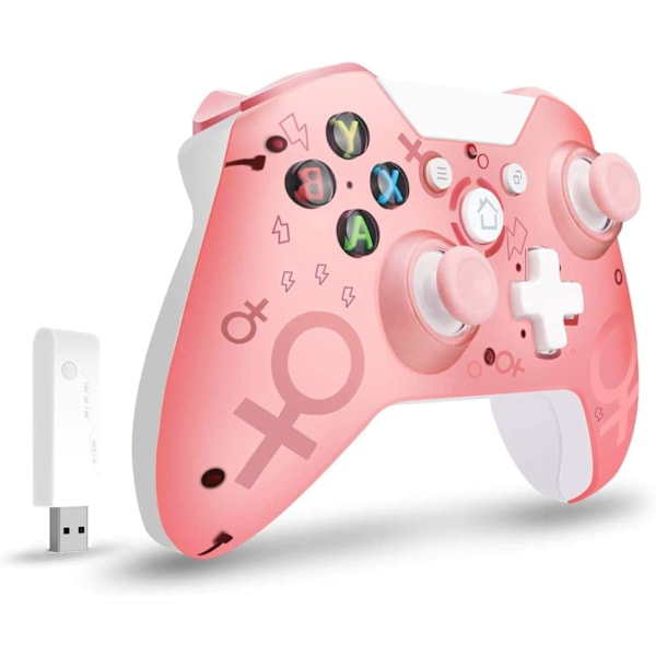 Trådløs controller til Xbox One, Xbox trådløs controller spilcontroller gamepad joystick til Xbox One, PC og PS3, ingen headset-stik (Pink)