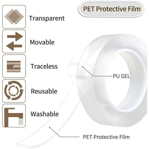 Nano Klæbende Solid Dobbeltklæbende Tape Uden Spor Nano Transparent klæbemiddel 30 mm 3 m 1 mm tyk