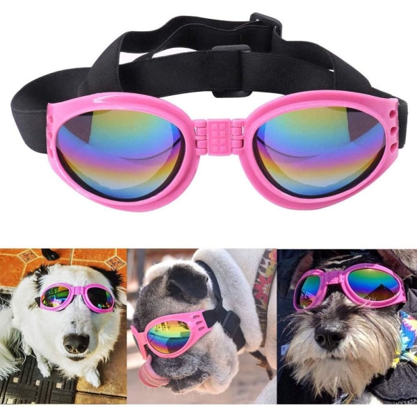 2 Pack Dog Goggles, Adjustable Strap, Eye Protection for Travel, Skiing, Waterproof Dog Sunglasses (Black, Pink)