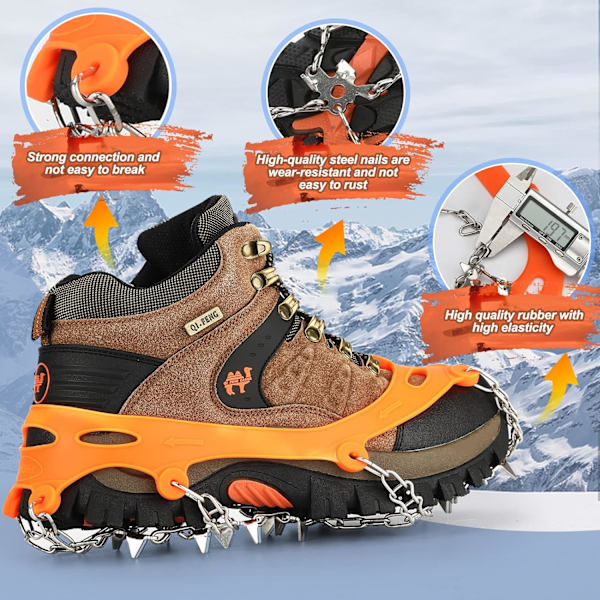 Crampons is og snø - Sklisikre pigger for kvinner, menn og barn - Antiskli 19 rustfrie stålspiker - Sikkerhetsbeskyttelse - Fotturer XL