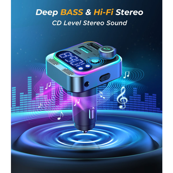 48W Dobbelt Hvede Bil Bluetooth Transmitter - Biloplader Biloplader 12-24V Universal