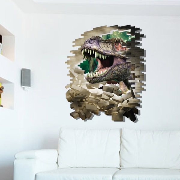 3D-dinosaurusteemainen taustakuvaus tausta realistinen dinosauruspää suu pelottava rikkova seinä 60*90cm