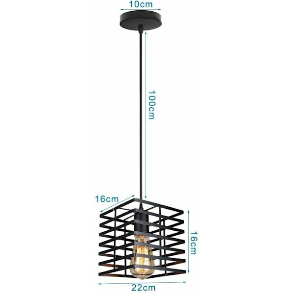 Industriell anheng lysekrone bur jern taklampe E27 for soverom spisestue bar svart - firkant - svart