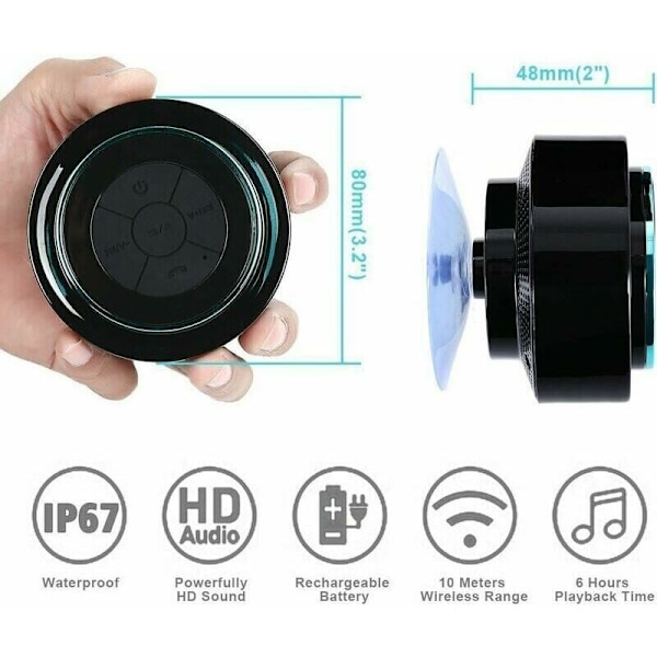 Vedenkestävä Bluetooth-kaiutin, suihkuradio, kannettava kaiutin, asuntoauto, matkailu, pariliitos kaikkien Bluetooth-laitteiden kanssa