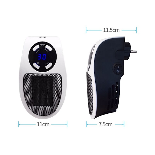 Punmer varme, mini elektrisk varmelegeme 500W, justerbar termostatisk varme, temperaturkontrolfunktion, timerfunktion, bærbar varme