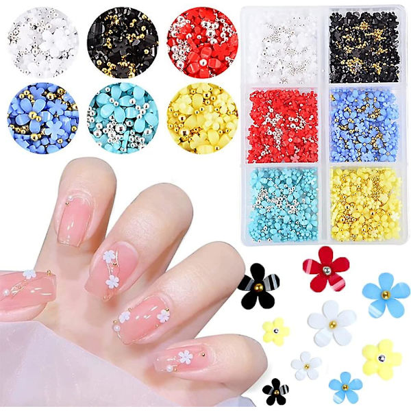 3D Blomsternageldekorationer för Akrylnaglar, 6 Rutor 3D Nagelflorer Strass Körsbärsblommor Blå Set