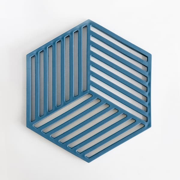 3 stk. Blå Linjer-Hexagon Silikone Grydeunderlag til Terrakotta Pander 13,8 x 8cm