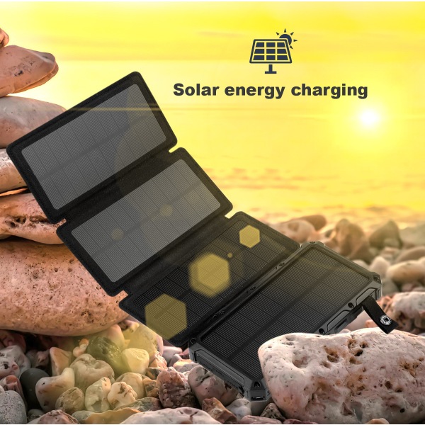 Ny foldebar Solar Power Bank - 20000mAh med trådløs opladning Power Bank med stærk belysning