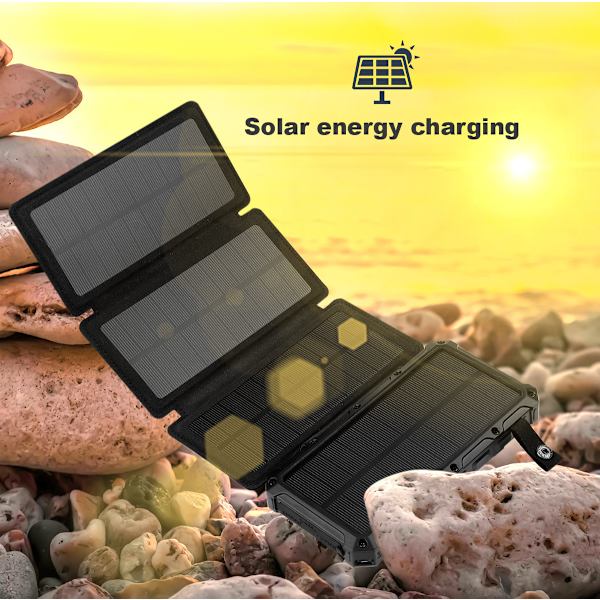 Uusi taittuva aurinkovoimapankki - 20000mAh langaton latausvirtapankki voimakkaalla valaistuksella