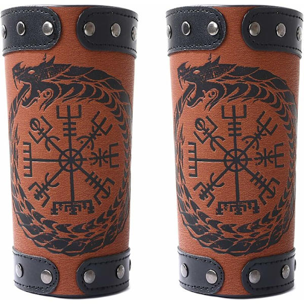 Handgjorda full grain läderarmband, Viking Rune Compass Armband, Läderhandske Armband Medeltida Armband, Läder Armband Arm Manschett Rustning, Brun 2